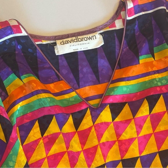 VINTAGE DAVID BROWN CALIFORNIA 70s 80s Bright Geometric Muumuu Kaftan Tunic - Picture 11 of 16